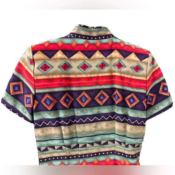 Vintage 80s Womens Size 6 Button Front Knee Length Dress Aztec Southwestern USA - Picture 6 of 6